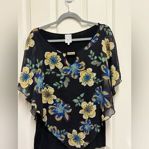 NAIF Black Blouse with Blue and Yellow Floral Design